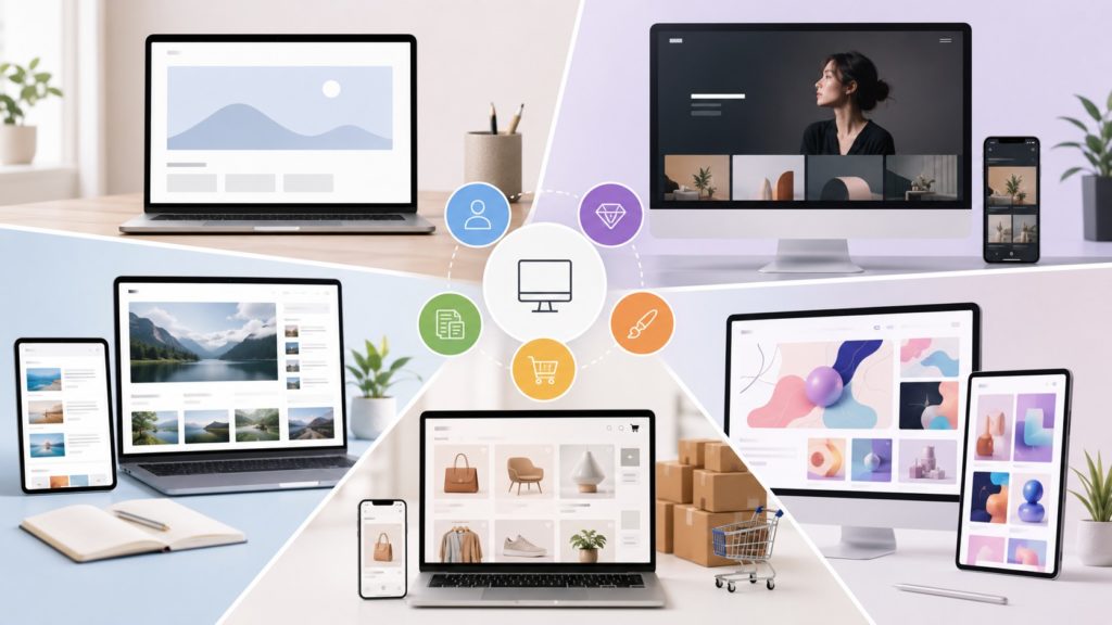 網站架設教學中的常見架設網站平台比較，包含 Google Sites、Wix、WordPress、Webflow、Shopify、SHOPLINE 與 WooCommerce 適合用途
