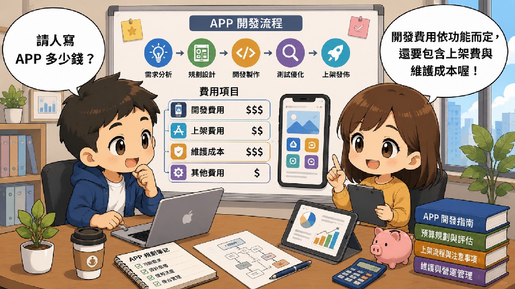 請人寫 APP 費用評估與上架維護成本示意圖