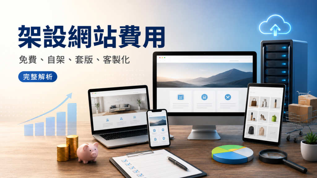 架設網站費用完整解析示意圖,呈現自架網站、套版網站、客製化網站、主機維護與電商網站成本比較