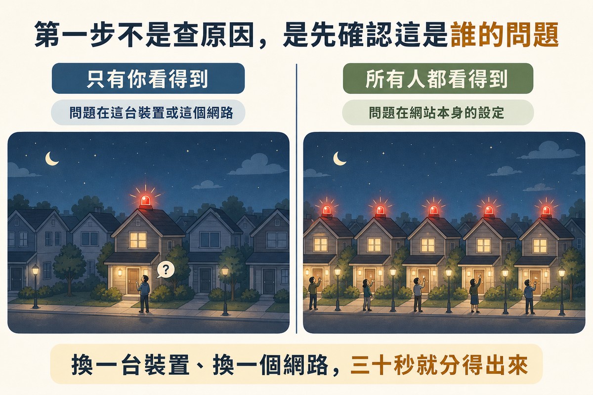 左邊街上只有一戶屋頂亮著紅色警示燈,右邊整條街每一戶都亮著紅色警示燈